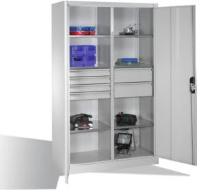 C+P Werkzeugschrank aus Stahl mit Drehtüren und Schubladen, Lichtgrau, H: 195 cm, B: 120 cm, T: 50 cm - Bild 1