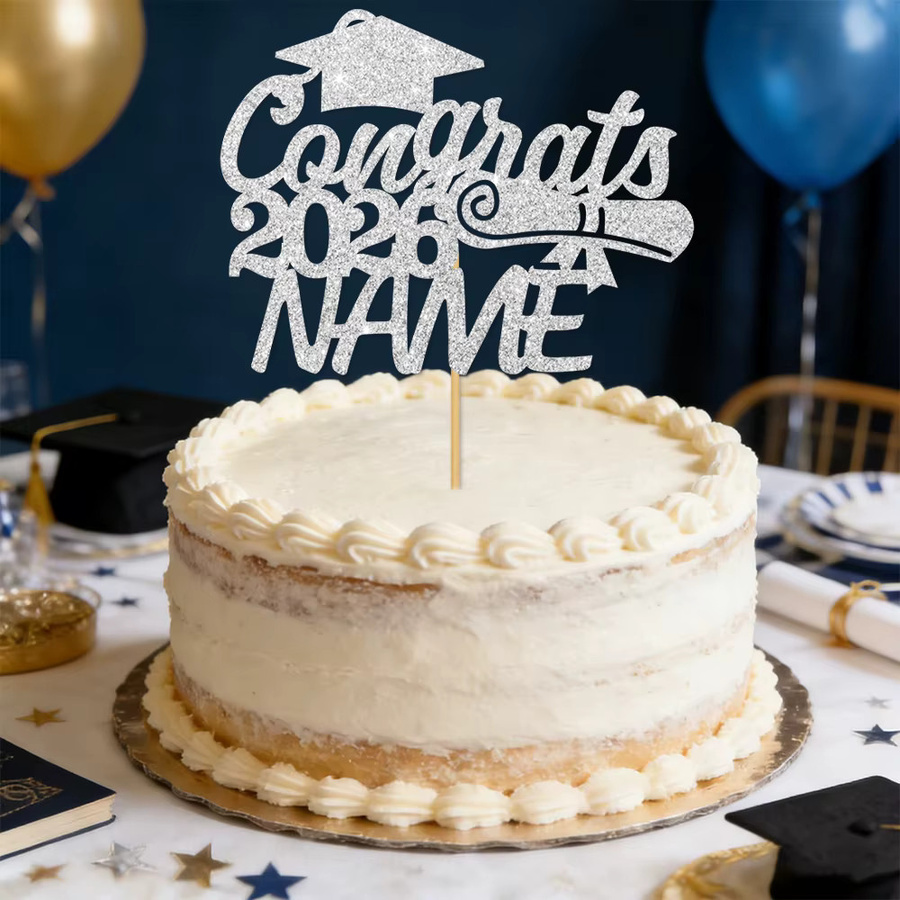 Personalisierter Kuchenaufsatz Congrats Grad 2026 mit Abschlussmütze von Cyuan für deine Abschlussfeier-Dekoration - Bild 2