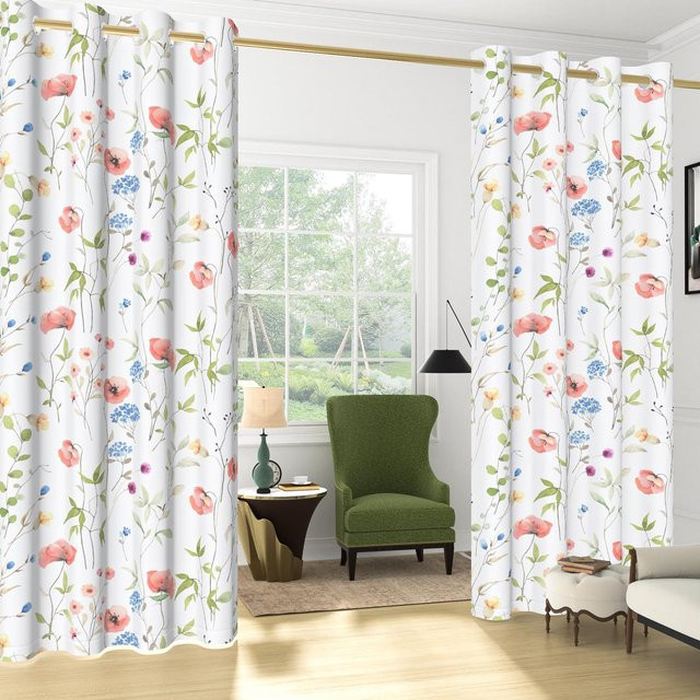 Lampayan Set aus 2 blickdichten Vorhängen mit Blumenmuster in Multicolour, Polyester, B: 100 cm, H: 130 cm - Bild 1