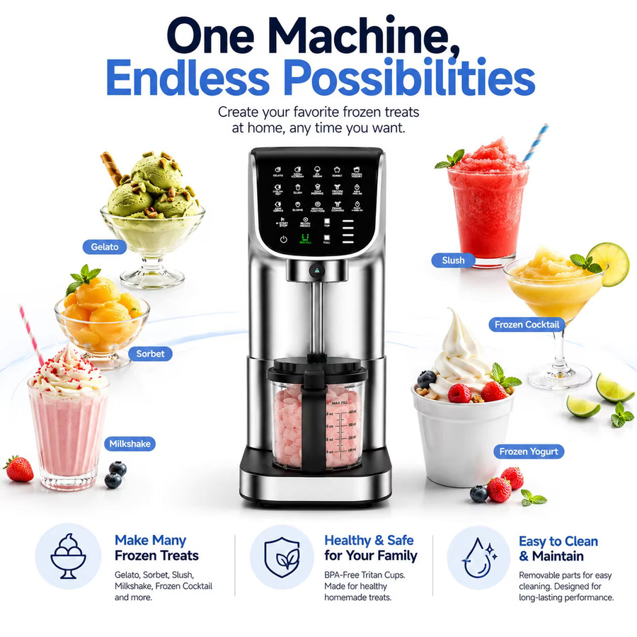 LINKChef IcyTreat Eismaschine in Silber mit 1,5 l Fassungsvermögen für Slush, Gelato, Sorbet und Milchshakes - Bild 2