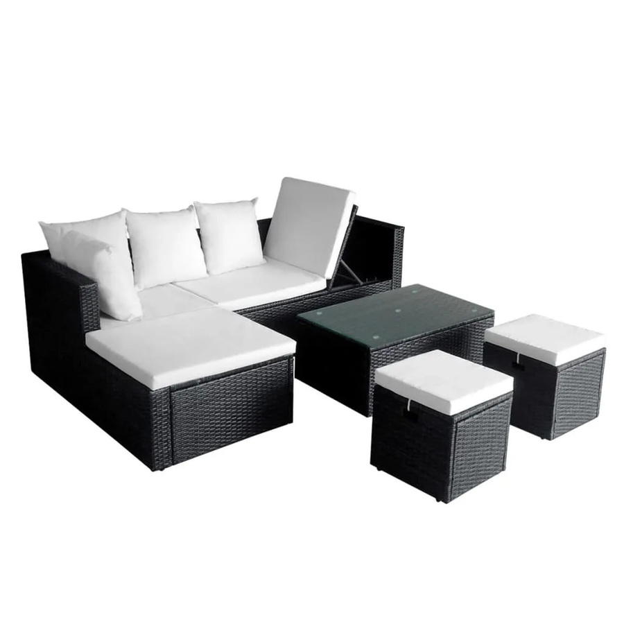 vidaXL 4-tlg Garten-Lounge-Set in L-Form aus Poly Rattan und pulverbeschichtetem Stahl, Schwarz, inklusive Auflagen und Couchtisch - Bild 2