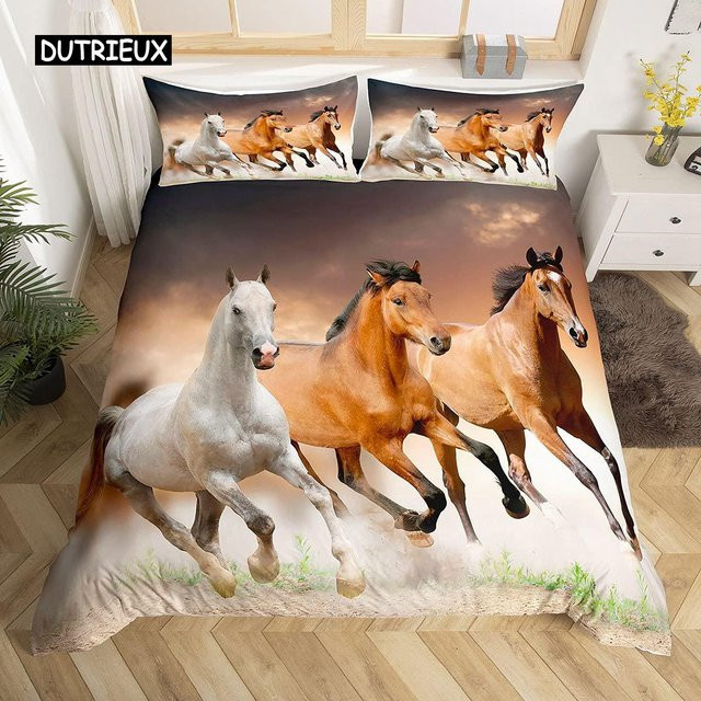 3D Bettwäsche-Set mit Pferdemotiv aus Mikrofaser, Mehrfarbig, B/H: 140 x 210 cm - Bild 1