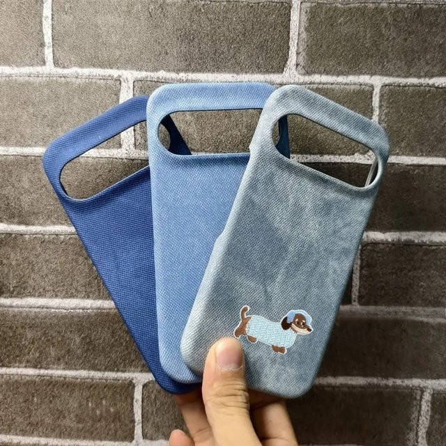 Premium Leder-Schutzhülle im Cowboy-Stoff-Design für Google Pixel 10, 9, Pro, XL und 9A in Grau und Blau - Bild 1