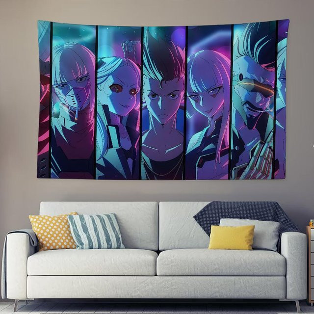 Cyberpunk Edgerunners Anime Wandteppich JMG Household Supplies Neon Night City Illustration, Mehrfarbig, Breite: 60 cm, Höhe: 40 cm - Bild 1