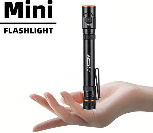 Alonefire Mini Hochleistungs-LED-Stiftlampe in Schwarz, USB-aufladbar mit Magnet und Stiftclip für Outdoor, Camping und Notbeleuchtung - Bild 1