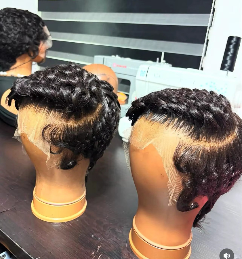 UVEOUS Pixie Cut Echthaarperücke, 13x4 HD Lace Frontal, Lockig - Bild 5