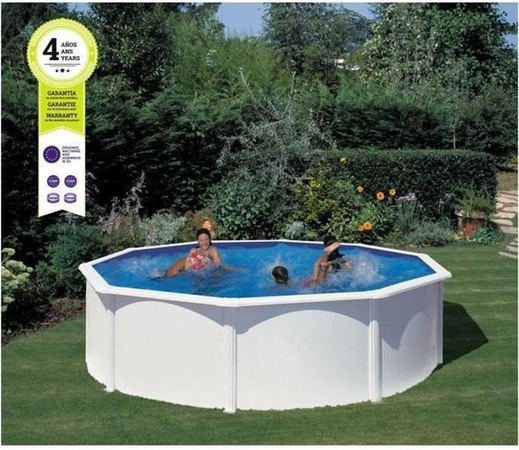 GRE Rundes Stahl-Aufstellpool-Set in Weiß mit Sandfilter und Leiter, Durchmesser: 480 cm, Höhe: 132 cm