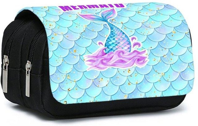 Doppellagiges Klapp-Federmäppchen mit Meerjungfrau-Print von Fancy Style Studio in Blau - Bild 1