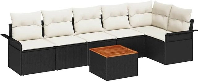 vidaXL Gartensofa-Set aus Poly-Rattan in Schwarz und Creme, 7-teilige L-Form Lounge-Garnitur mit integriertem Kissen-Speicher und Tisch - Bild 1