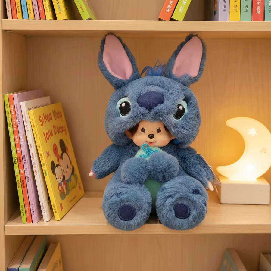 Bandai Disney Stitch Monchhichis, Plüsch-Vinyl-Spielzeug, Blau und Rosa, 20cm - Bild 2