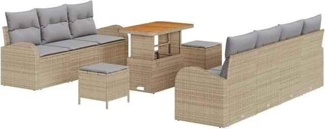 vidaXL Garten-Sofa-Set 10-teilig in U-Form mit Kissen, Beige und Hellgrau - Bild 1