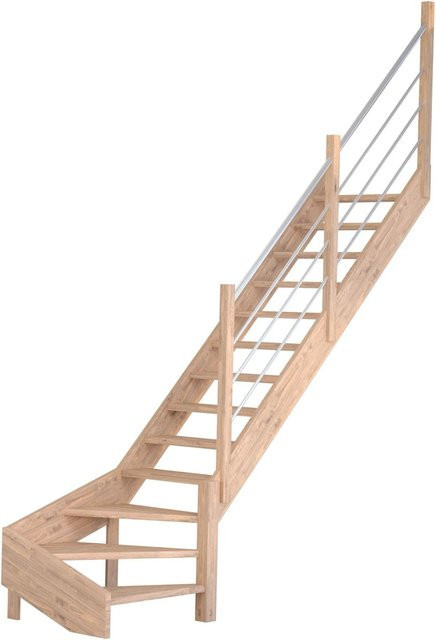 StarWood Treppe Mykonos Pro Eiche mit Holz-Edelstahl-Geländer, Farbe Braun, Breite: 90 cm - Bild 1