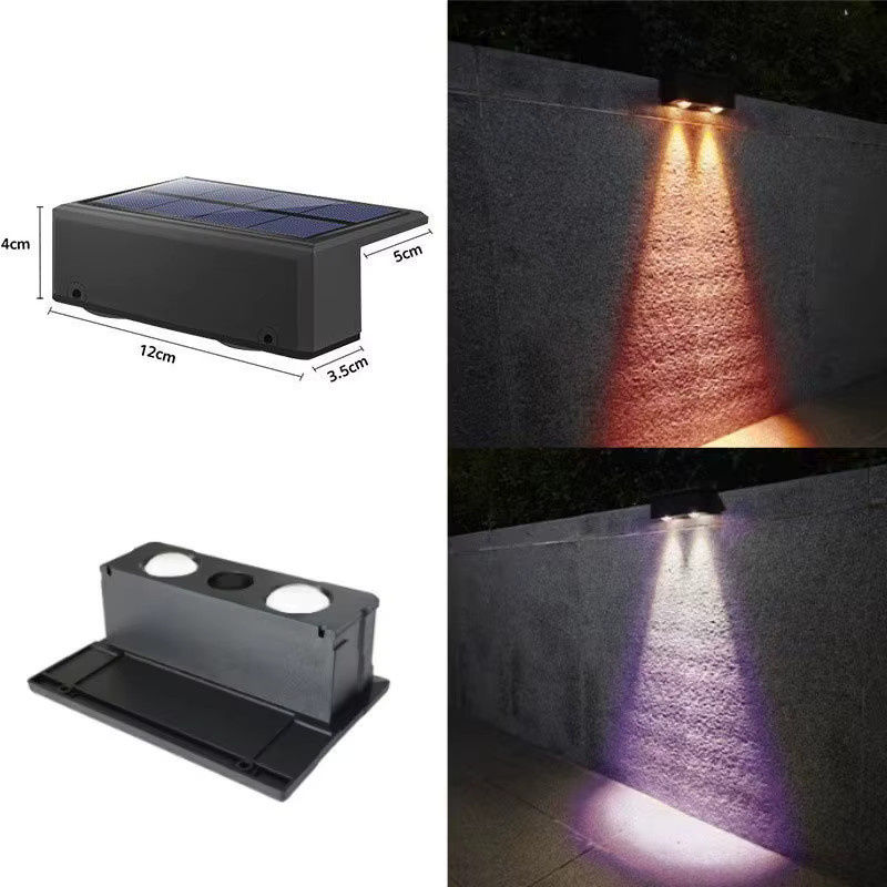 VENUSWING Solar LED Wandleuchte Schwarz, Quadratische Außenleuchte mit Up-Down Licht, IP65 Wasserdicht, Warmweißes Licht für Garten, Treppe und Zaun - Bild 2