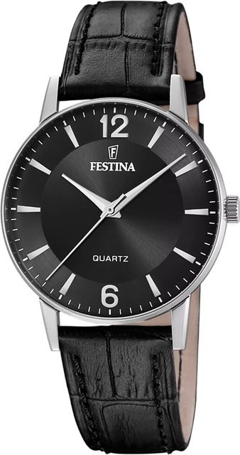 Festina Herrenuhr, Quarz, Edelstahl, 36 mm, Leder, Schwarz, 3 ATM - Bild 1