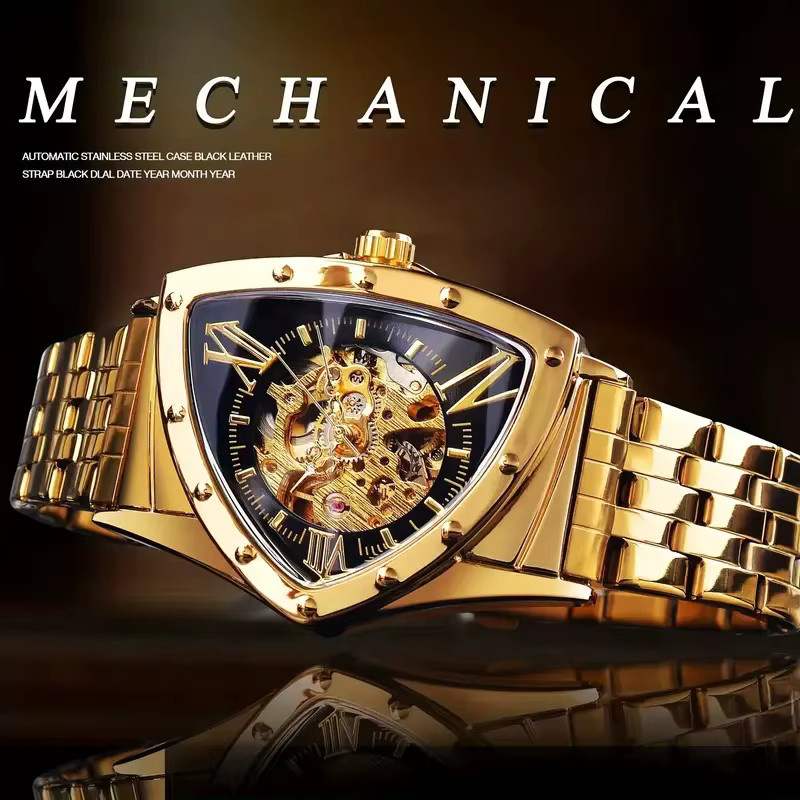 LUOLINGONGJUE Armbanduhr, Edelstahl, Eckig, Gold, Herren - Bild 3