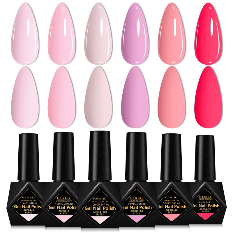 Four Lily Gel-Nagellack-Set, 6-teilig, Rosa, Glänzend, Unisex - Bild 4