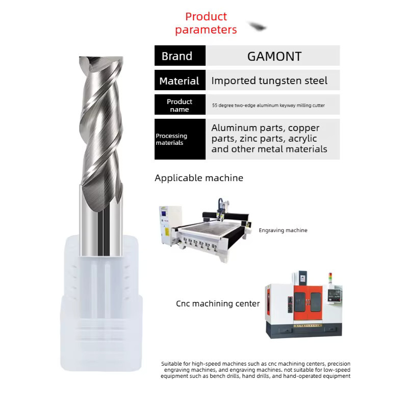GAMONT 2-Schneidiger Hartmetall-Schaftfräser HRC55 Beschichtet mit geradem Schaft als Präzisions-Flachfräser für CNC-Stahl und Aluminium in Silber - Bild 2