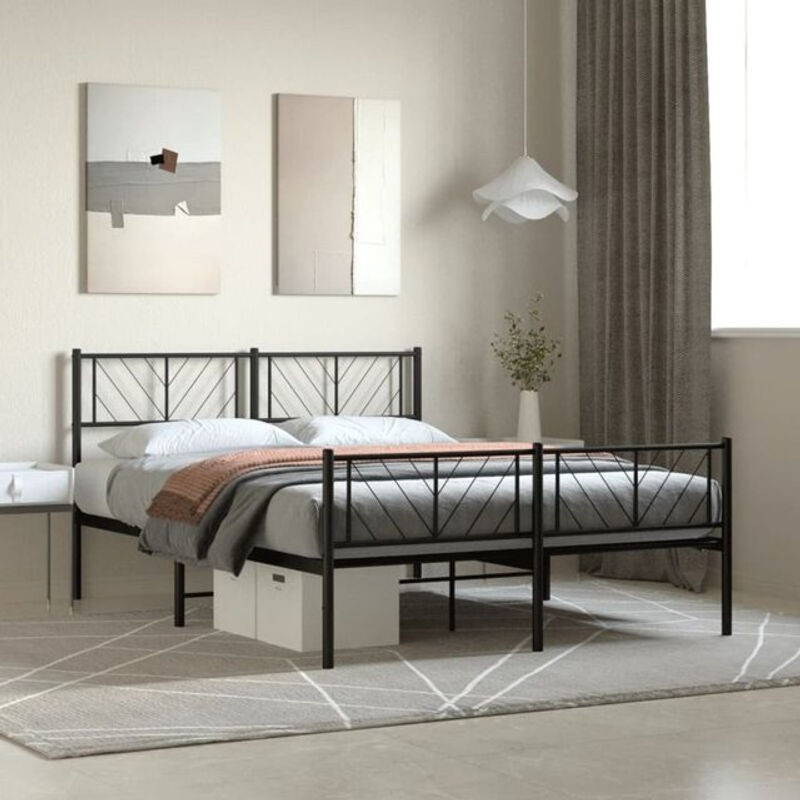 Vidaxl Metallbett im Industrial Design mit Kopf- und Fußteil, Schwarz, B/T/H: 140 x 200 cm - Bild 1