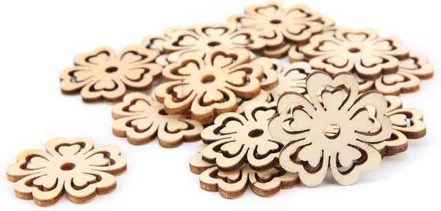100 Stück GoolRC Holzstücke in Blumenform aus Naturholz, beige, glatte Oberfläche für DIY-Dekorationen - Bild 1