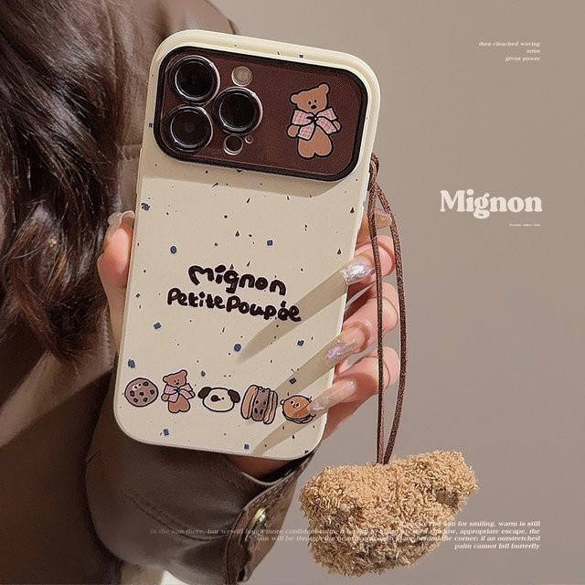 Stoßfeste iPhone Handyhülle mit Koreanischem INS-Cartoon-Bär und Plüsch-Lanyard für Apple iPhone 16 15 14 13 12 11 Pro Max XS XR 7 8 Plus - Bild 1