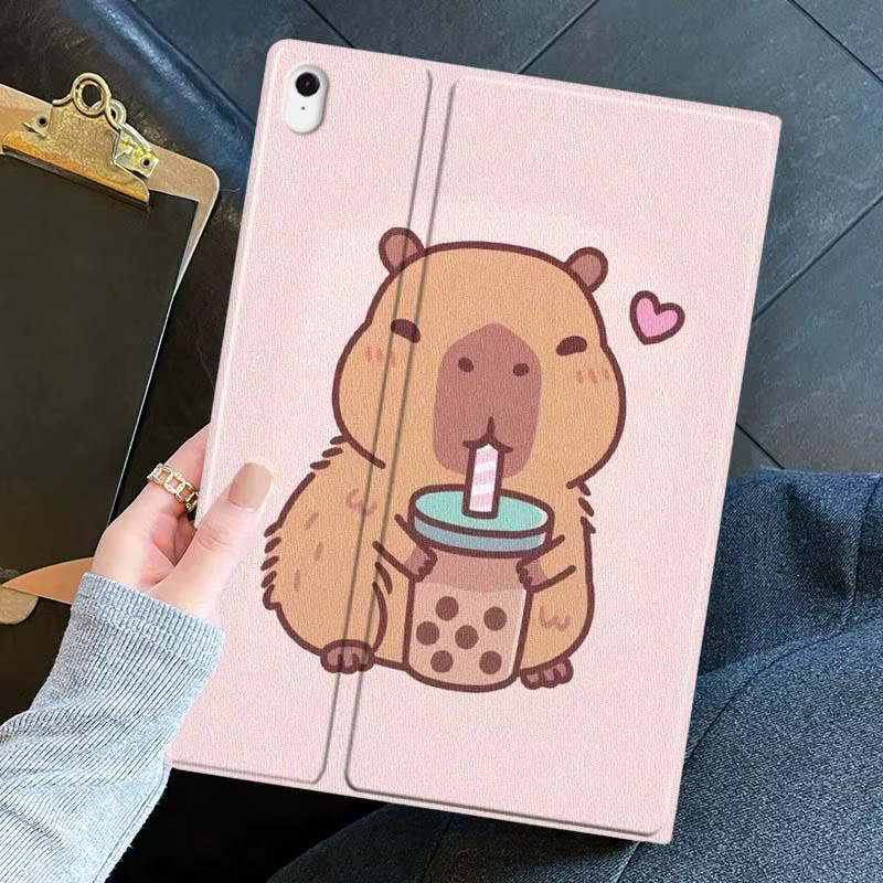 Samsung Galaxy Tablet Hülle Cartoon Capybara Bubble Tea in Pink für Galaxy Tab S11 S10 S9 S8 S7 S6 A11 A9 A8 A7 Lite FE Plus - Bild 2