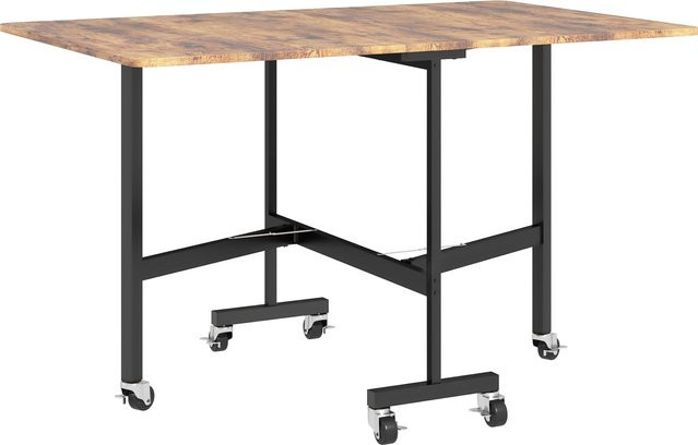 HOMCOM Klappbarer Esstisch mit Rollen und Bremsen für 4-6 Personen, Rustikal-Braun, B/T/H: 120 x 80 x 73 cm - Bild 1