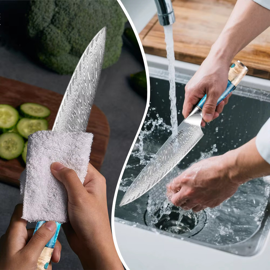 MDHAND 3-teiliges Küchenmesser-Set aus Edelstahl mit Kunstharzgriff in Blau inklusive Santoku-Messer und Obstmesser - Bild 3