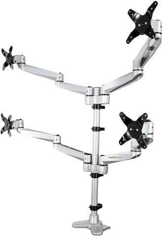 StarTech.com ARMQUADPS Monitorhalterung für 4 Monitore bis 27 Zoll, vier vollbewegliche Aluminium-Monitorarme in Silber, VESA 100x100 mm - Bild 1
