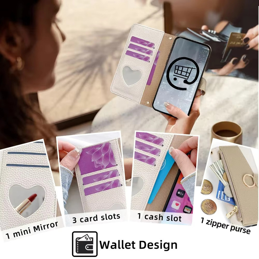 Honor Zipper Wallet Magnetische Umhängetasche mit Metall-Strap für Honor Magic 7 Pro und Honor Magic 7 in Beige und Weiß - Bild 1