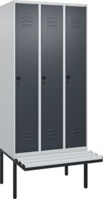 C+P Spind Classic PLUS Garderobenspind mit Sitzbank, 3 Abteile, Lichtgrau, B/T/H: 2120 x 900 x 815 cm - Bild 1
