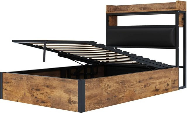 okwish Einzelbett mit Stauraum und Lift-up-Funktion, Schwarz, B/T/H: 90 x 200 x 40 cm - Bild 1