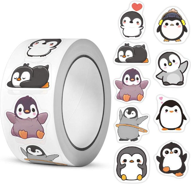 TYFYO Pinguin-Aufkleber Set mit 10 Designs, 500 Stück bunte Motivationsaufkleber für Schule und Zubehör - Bild 1