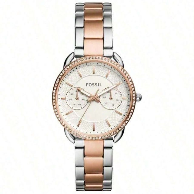 Fossil Armbanduhr, Bicolor, Edelstahl, Roségold, Kristall, Damen - Bild 1