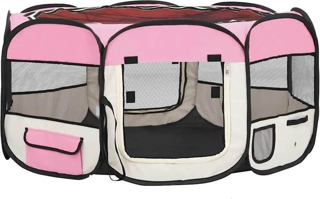 vidaXL Faltbarer Welpenlaufstall mit Tragetasche Rosa B/T/H: 145 x 145 x 61 cm - Bild 1