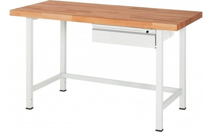Schreibtisch BIGBOXX in moderner Gestellausführung mit einer Schublade, Farbe Braun, Material Buche - Bild 1
