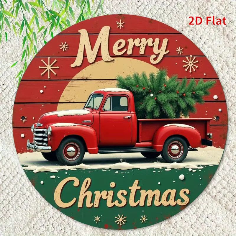 Runde Weihnachts-Wanddekoration aus Metall von Potdemiel mit rotem LKW und Weihnachtsbaum-Design in Rot - Bild 4