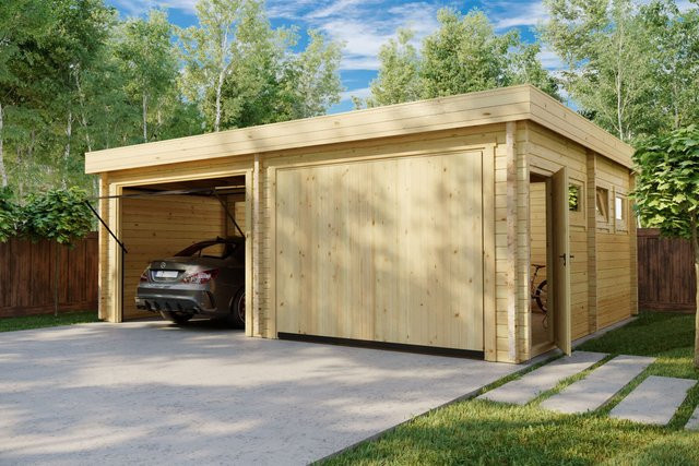 Doppelgarage Deluxe aus Holz mit Schwingtor B/B: 7 x 6 m - Bild 1