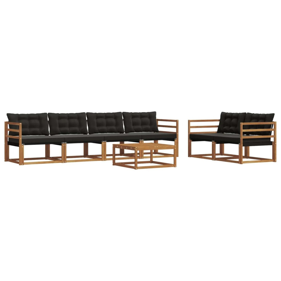 vidaXL Outdoor-Sofagarnitur 7-teilig aus Akazienholz und Textilene in Natur und Schwarz mit Kissen - Bild 2