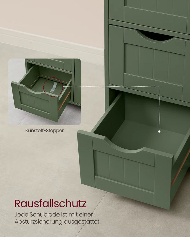 VASAGLE Badezimmerschrank als schmaler Badschrank und Kommode mit 4 Schubladen, Schranktür und verstellbarer Ablage in Blau oder Grün - Bild 5