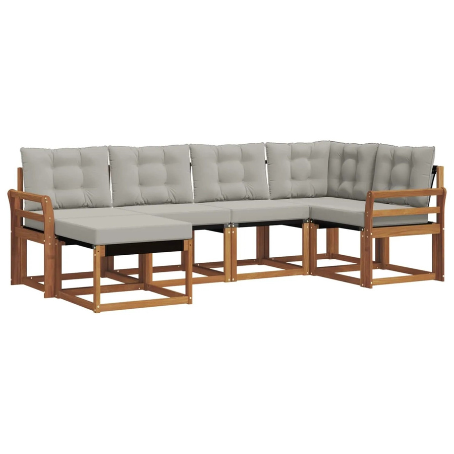 vidaXL Outdoor-Sofagarnitur 6-teilig L-Form aus Akazienholz und Textilene in Natur und Grau mit Kissen - Bild 2