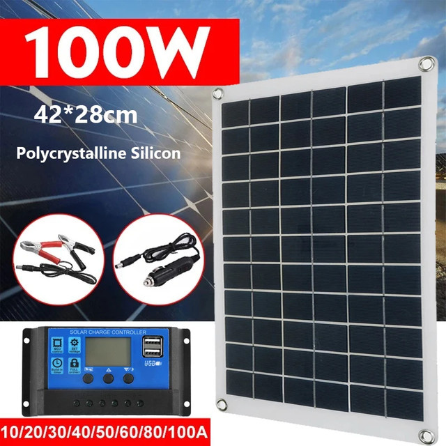 Luxuglow 100W Solar Panel 18V Wasserdichtes Tragbares Solarpanel mit Dual USB für Outdoor Camping in Schwarz - Bild 1