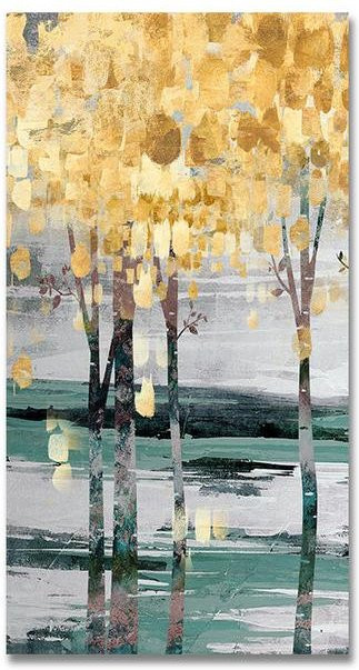 AHPAINTING Leinwand Wandkunst Nordic Golden Leaf Bäume Poster, abstraktes Naturmotiv in Gold, ohne Rahmen, Breite: 20 cm, Höhe: 40 cm - Bild 1