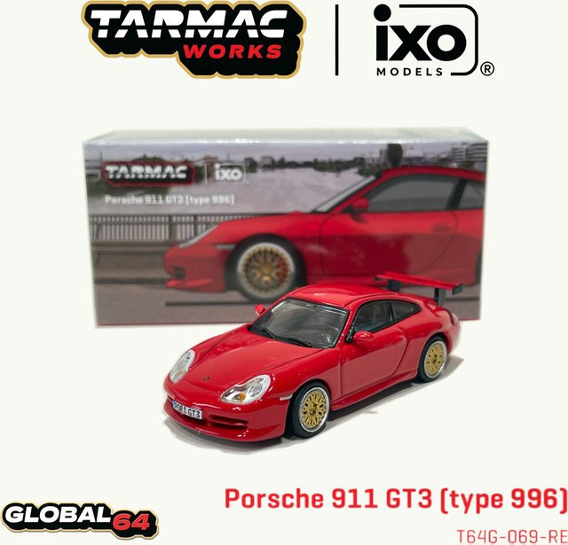 Tarmac Works x IXO Porsche 911 GT3 (Typ 996), Modellauto, 1:64, Rot, Metall - Bild 1