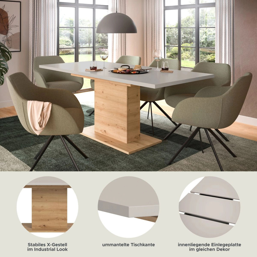 Esstisch Home-X von Inn.Furn aus Eiche und MDF in Kaschmir/Beige, ausziehbar, rechteckig, modern - Bild 3