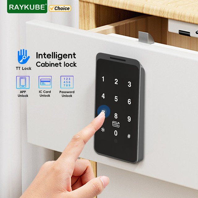 RAYKUBE TT-Schloss EM185 intelligentes Bluetooth digitales Schloss für Holzschränke und Schubladen mit App-Passwort- und Kartenentsperrung - Bild 1