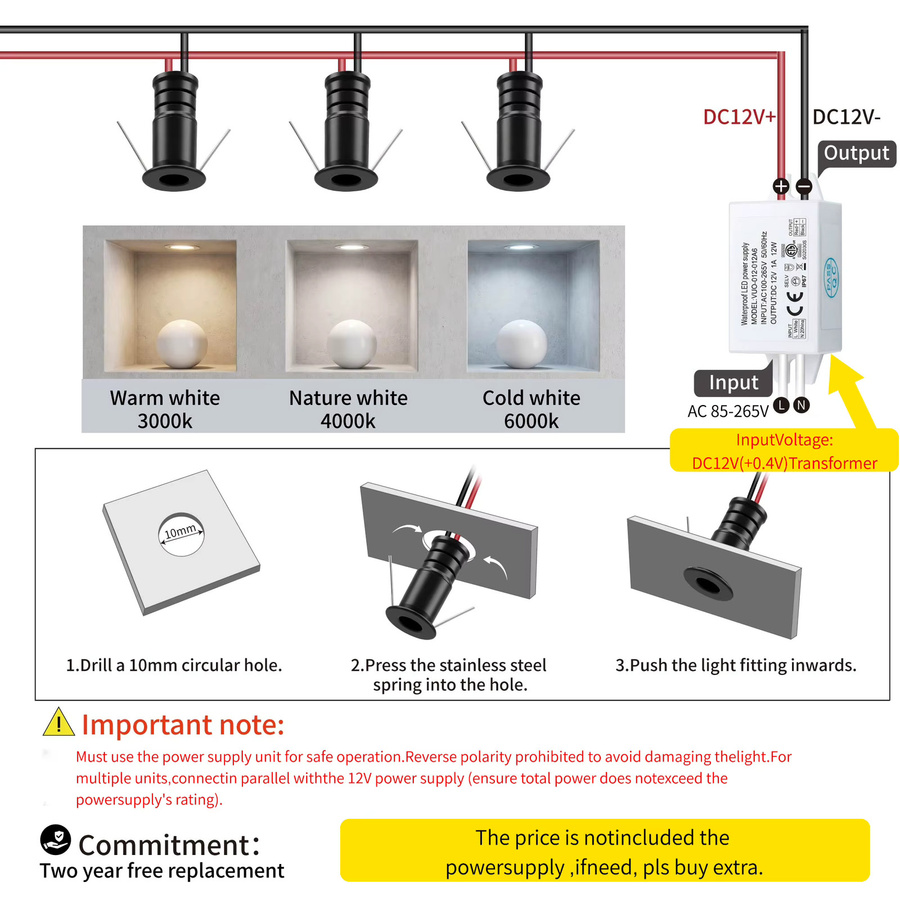 Kpslucerna LED Mini-Einbaustrahler in Schwarz, runder LED-Downlight für Innenräume mit 0,5W - Bild 2