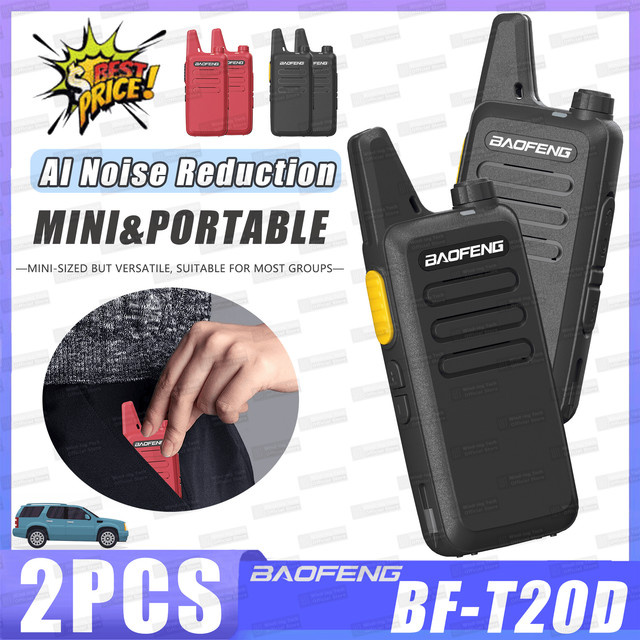 Baofeng BF-T20D Mini Walkie Talkie Set mit AI Noise Reduction und Typ-C, 2er Pack, Rot und Schwarz - Bild 1