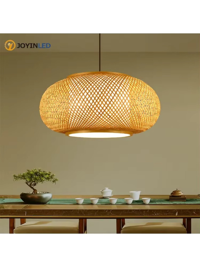 JOYINLED Pendelleuchte aus Bambus und Rattan in Braun im Boho-Stil mit E27 Fassung - Bild 5