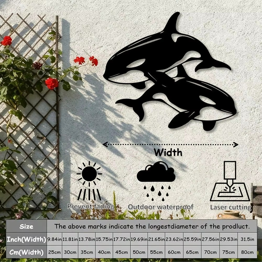 CIFBUY 3D Metall-Wandkunst Wal-Skulptur in Schwarz für maritime Küsten-Dekoration - Bild 4