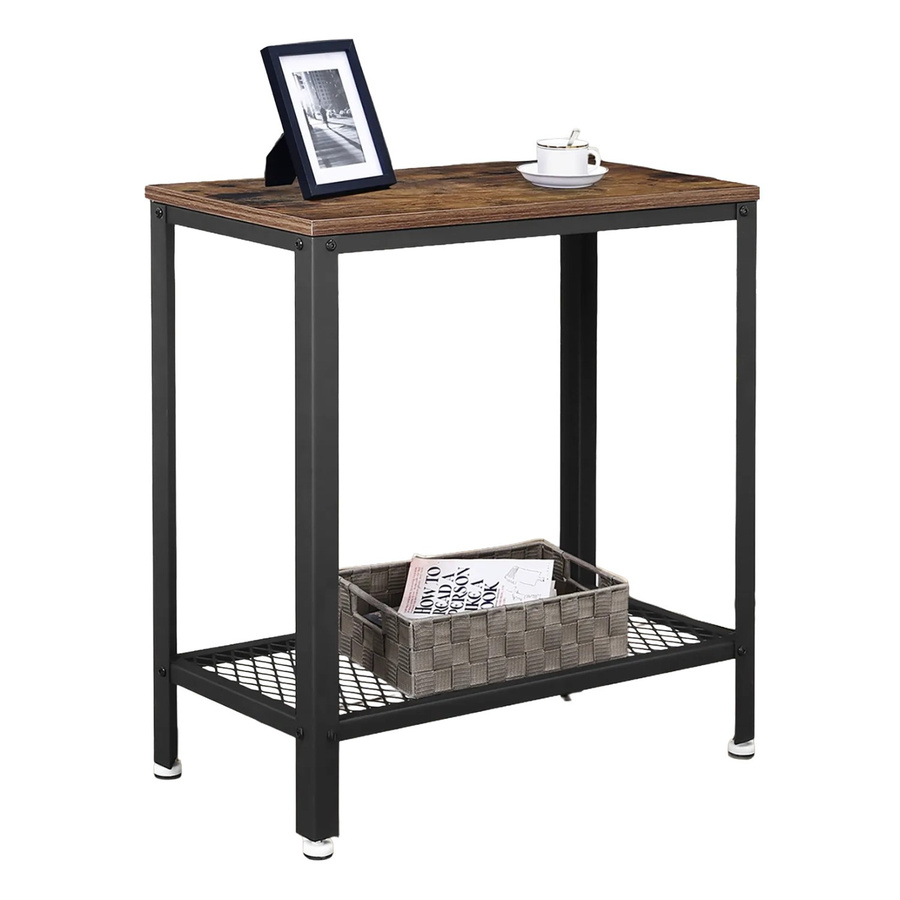 Songmics Beistelltisch Daxton im Industrie-Design mit Gitterregal, Farbe Braun-Schwarz - Bild 2